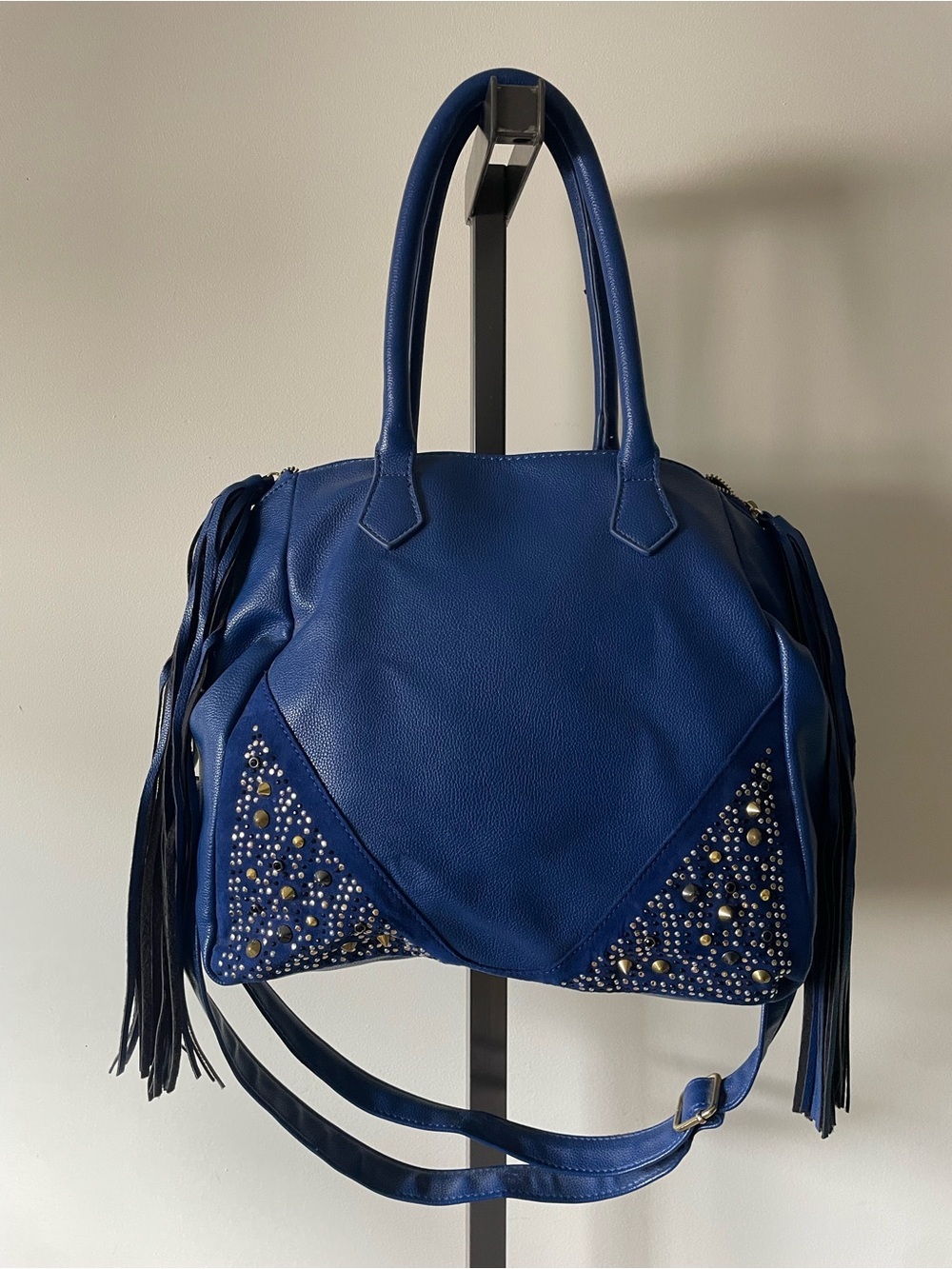 NEW Steve Madden Royal Blue Studded Fringe Tassel Satchel Crossbody Bag Purse